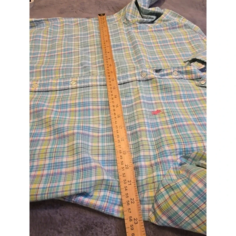 Polo Ralph Lauren Shirt Mens L Cotton Stretch Pink Blue Green‎ Stripe L/S Pony L